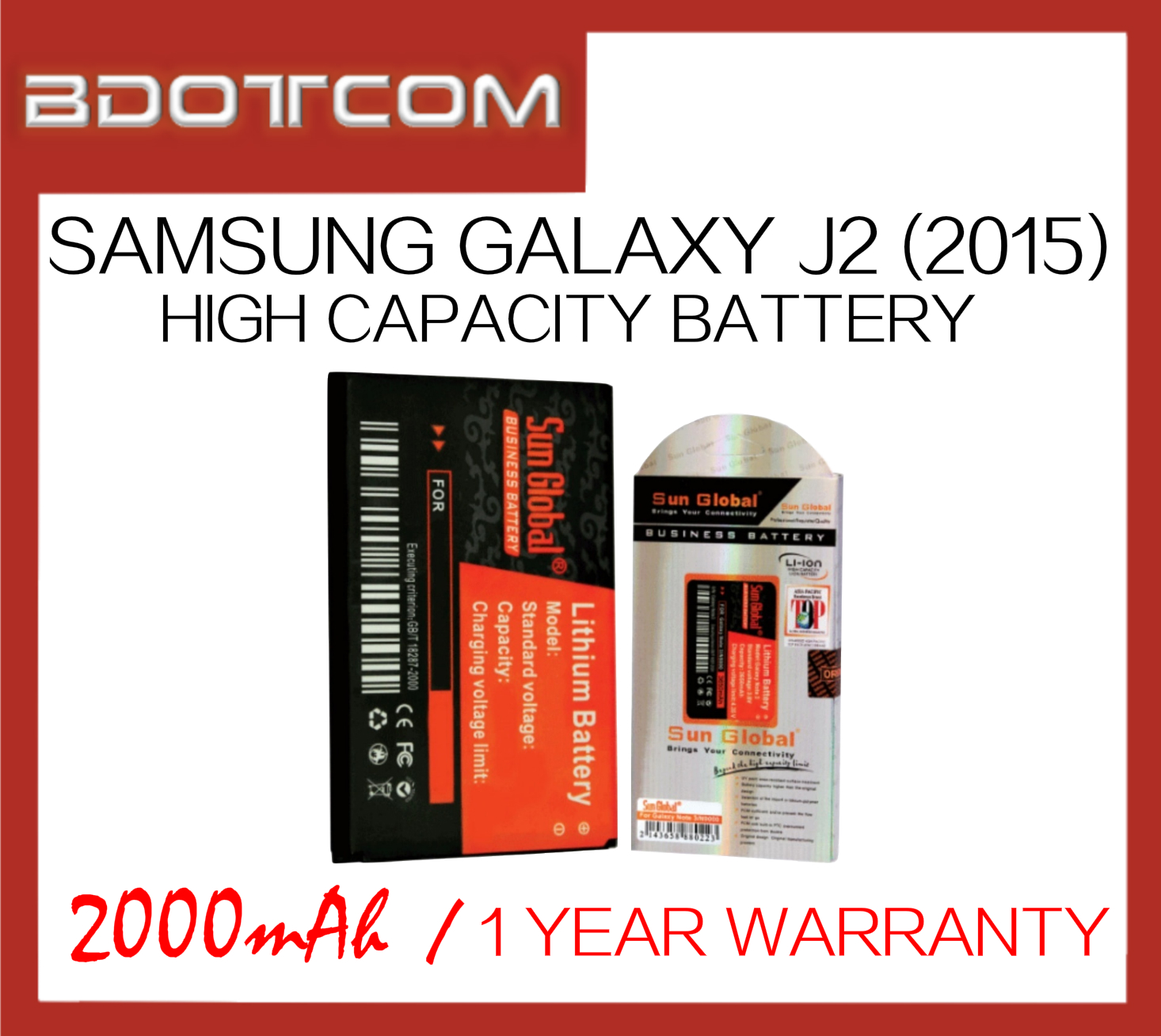 Original Samsung Galaxy J2 Sun Global 2000mAh Standard Battery